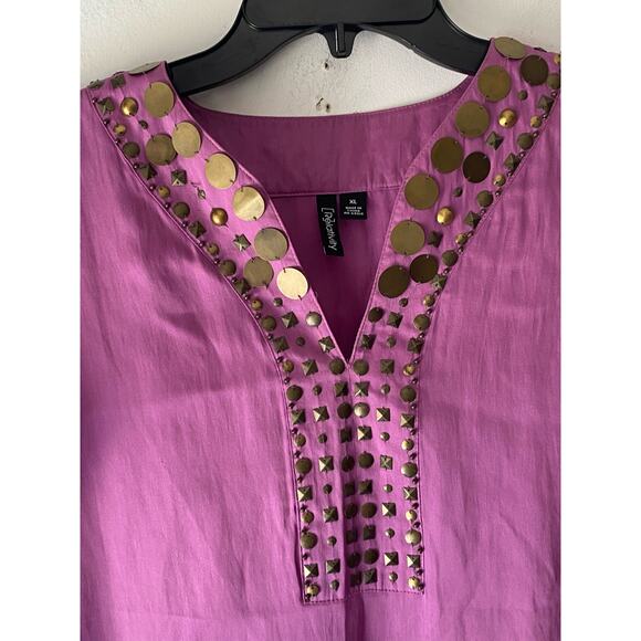 Relativity Purple Embellished Top SZ XL Cotton Blend Short Sleeve Ethnic Career - Picture 2 of 9